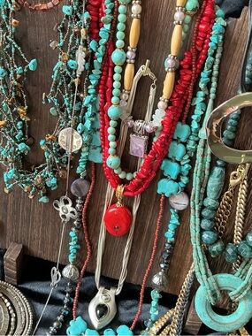 Vintage-Now BoHo Southwest Turquoise & Stone 14 Necklace 6 Bracelet Jewelry Lot